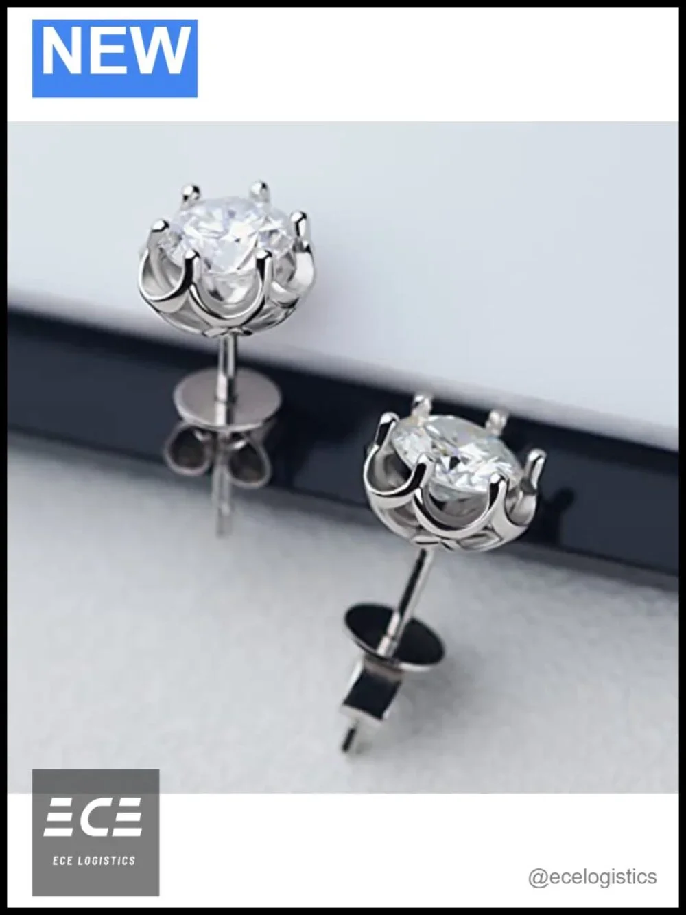 1.2ct Moissanite Stud Earring 925 Silver 18K Gold Plated Six Prong Gift